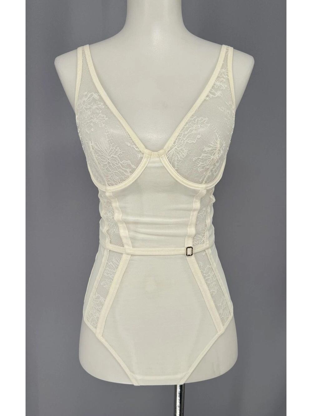 La Perla Bodysuit 32C Sheer Ivory Floral Lace